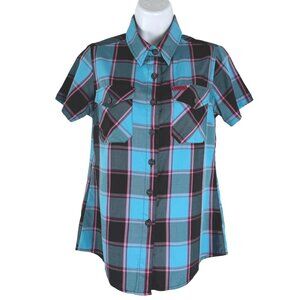 Dixxon Flannel Company Vice City Shirt‎ Small Short Sleeve Blue Plaid TP-3497